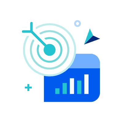 A arrow pointing to a bar chart